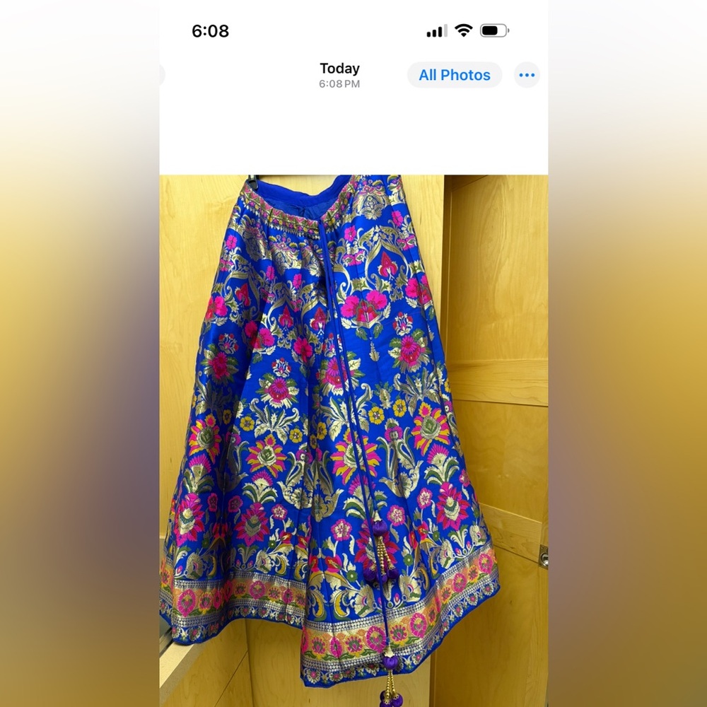 Elegant Floral Blue and Pink Skirt Lehenga - Picture 2 of 4